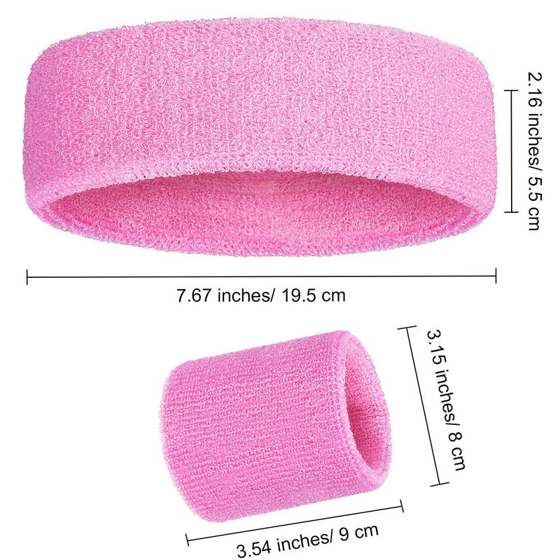 Bememo 6 Pcs Neon Sports Sweatbands Set Paris Sports Competitions Sweatbands 2 Headband 4 Wristbands Breathable Terry Cloth Athletic Bands for Basketball Tennis Costumes Cosplay(Pink) - Image 5